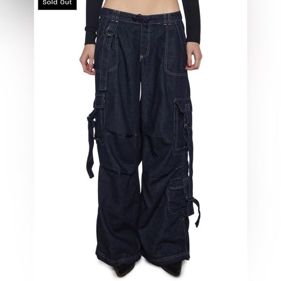 STRAPPY DRAWSTRING CARGO DENIM JEANS size small - Picture 1 of 6